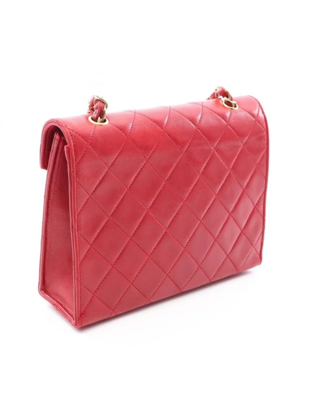 Chanel Shoulder Bag Quilted Big CC Logo Red Lambskin CC Chain